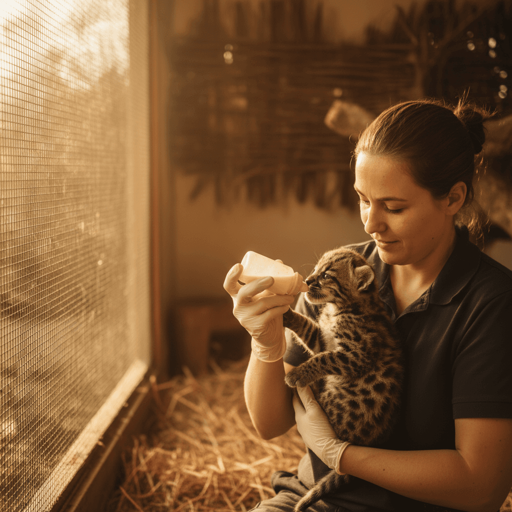 Caretaker feeding orphaned wildlife