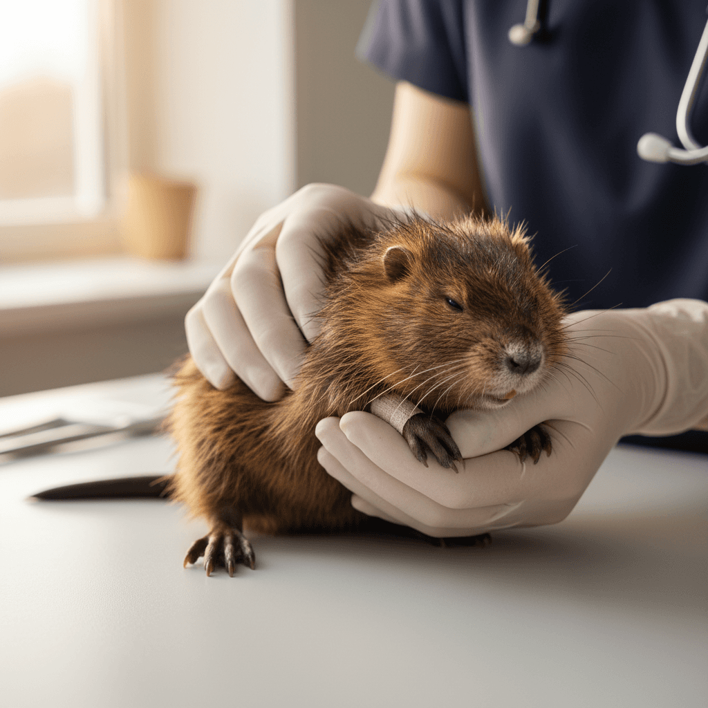 Wildlife rehabilitation staff caring for injured animal
