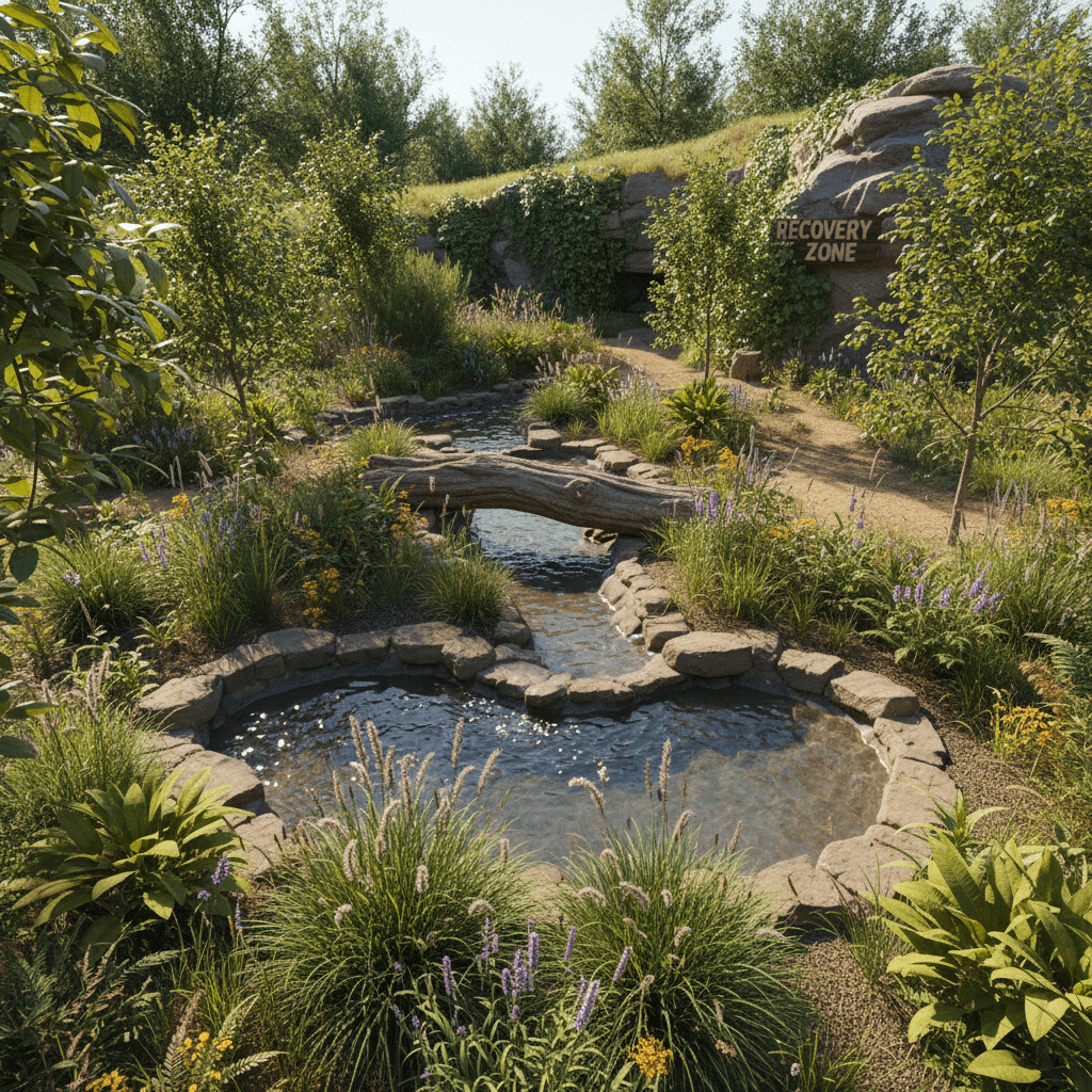 Outdoor habitat enclosure designed for wildlife recovery at the center