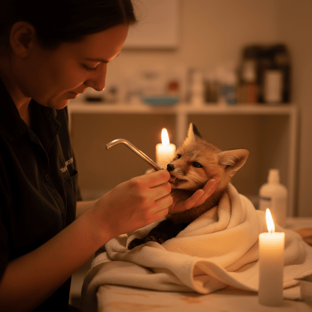 Staff member providing specialized nutrition care to a recovering animal