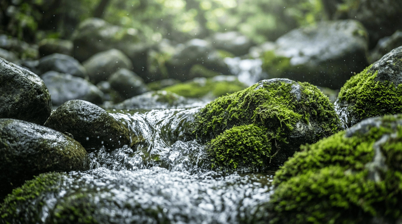 Staff member monitoring restored stream habitat surrounded by native vegetation