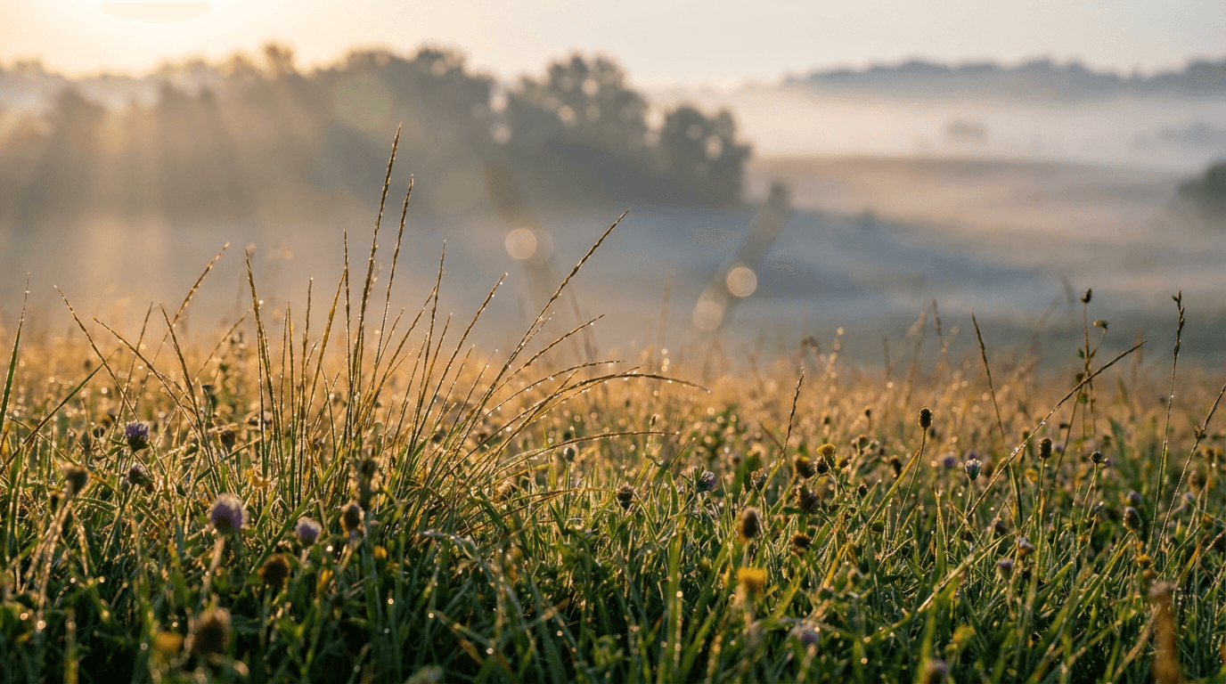Native wildlife thriving in restored meadow habitat during golden hour